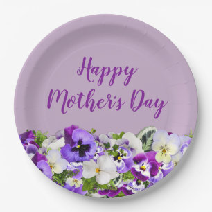 Prato De Papel Dia das mães feliz floral roxo