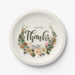 Prato De Papel Dia de Ação de Graças Água Cair Floral Boho Wr