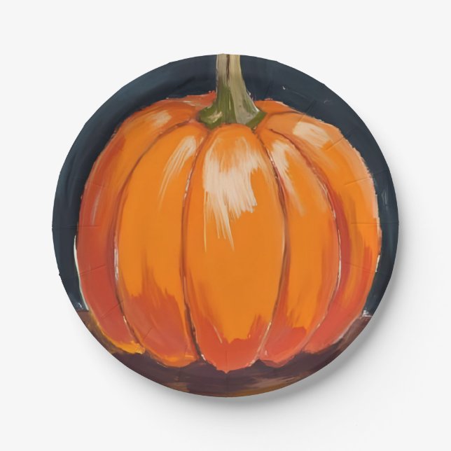 Prato De Papel Dia de Ação de Graças de Pumpkin Laranja (Frente)