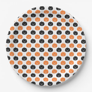 Prato De Papel Dia de Ação de Graças de Pumpkins Negro E Laranja