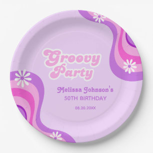 Prato De Papel Dia de Aniversário do Partido Retro Groovy Daisies