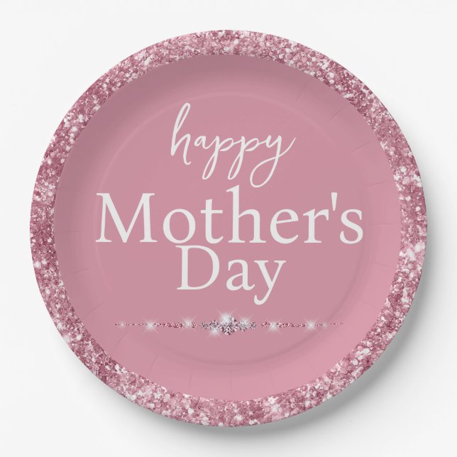 Prato De Papel Dia de as mães Feliz, Cor-de-rosa (Frente)