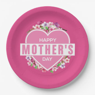 Prato De Papel Dia de as mães Feliz Floral Elegante   Placa de pa