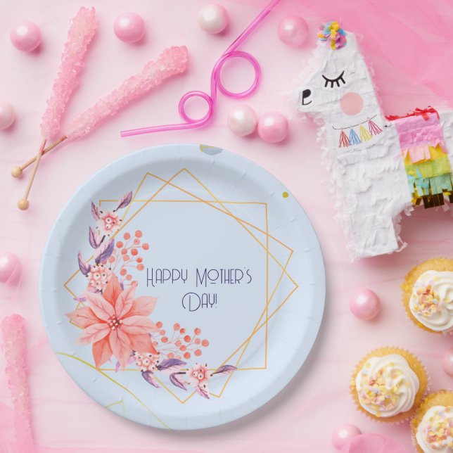 Prato De Papel Dia de as mães Floral Twin Mãe (Festa)