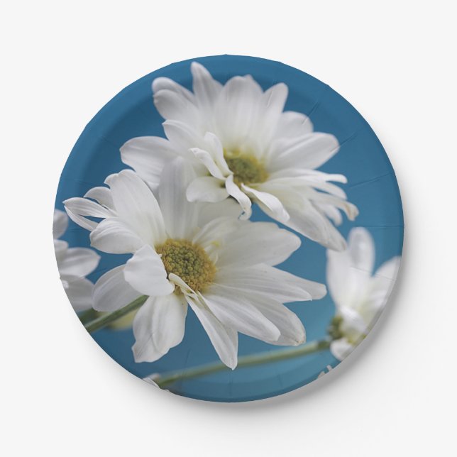 Prato De Papel Dia de as mães White Daisies Garden of Love Blue S (Frente)