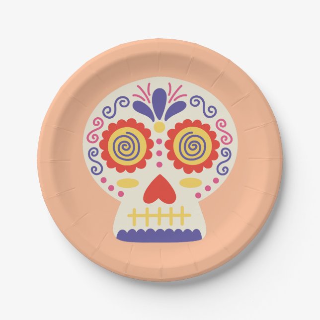Prato De Papel Dia de los Muertos Partido Decor Laranja Papelada (Frente)