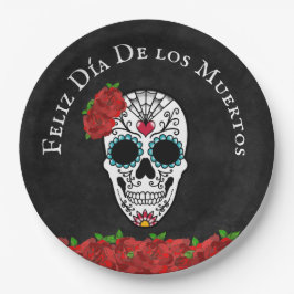 Prato De Papel Día De Los Muertos Red Turquoise Crânio