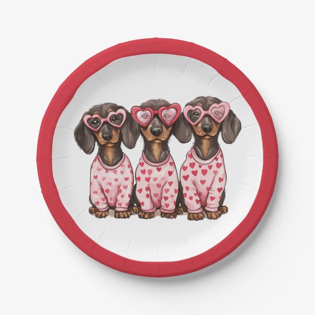 Prato De Papel Dia de os namorados Dachshund Dogs (Frente)