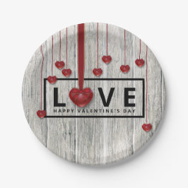 Prato De Papel Dia de os namorados de Madeira Rustic AMA Corações