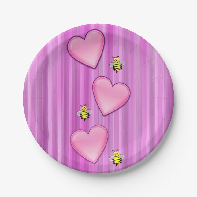 Prato De Papel Dia de os namorados de placas de papel, Bee (Frente)