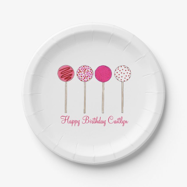 Prato De Papel Dia de os namorados Feliz Aniversário Pop de Bolo  (Frente)