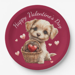 Prato De Papel Dia de os namorados Puppy Basket Red Heart Candy
