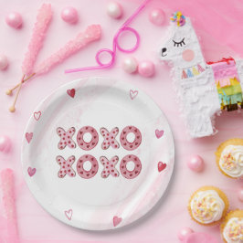 Prato De Papel Dia de os namorados XOXO de Corações Vermelhos e R