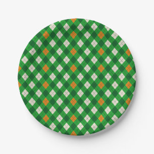 Prato De Papel Dia de São Patrício argyle colorido irlandês