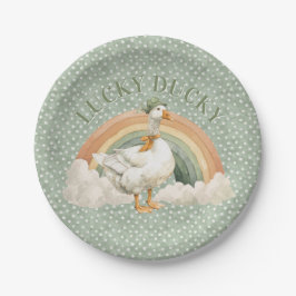 Prato De Papel Dia de São Patrício Pato Sortudo com Arco-íris