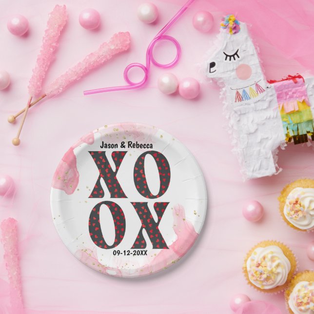 Prato De Papel Dia dos Namorados Felizes do XOXO Moderno (Festa)