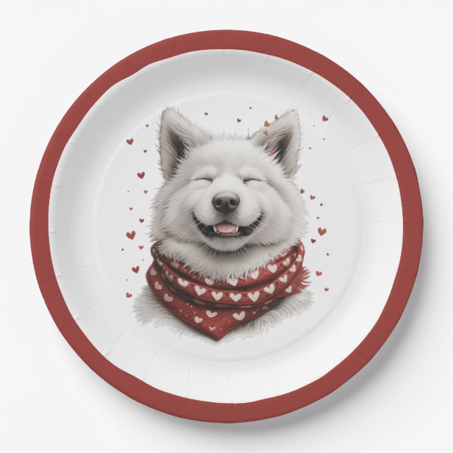 Prato De Papel Dia dos Namorados Samoyed Cachorro (Frente)