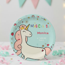 Prato De Papel Dia mágico, lindo unicórnio de desenho animado par