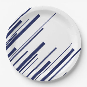Prato De Papel Diagonais em Azul e Branco