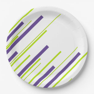 Prato De Papel Diagonais em Verde limão e Roxo
