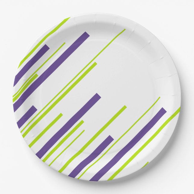 Prato De Papel Diagonais em Verde limão e Roxo (Frente)
