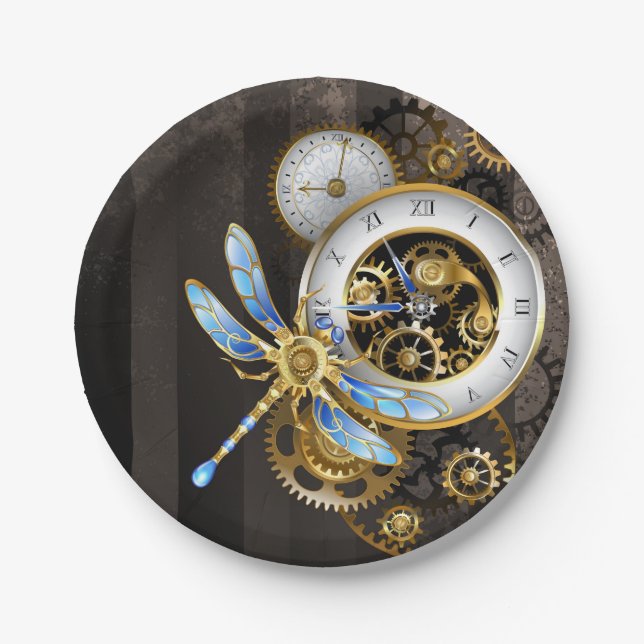 Prato De Papel Dials Steampunk com Dragonfly (Frente)