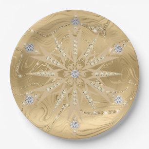 Prato De Papel Diamante de Floco de Neve Dourado de luxo
