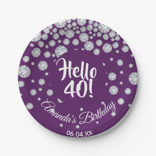 Prato De Papel Diamantes de aniversário de 40 anos na saudação ro