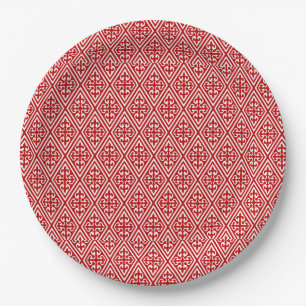 Prato De Papel Diamantes de Damasco medievais, vermelho e branco