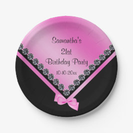 Prato De Papel Diamantes Sparkly bonito & aniversário de 21 anos