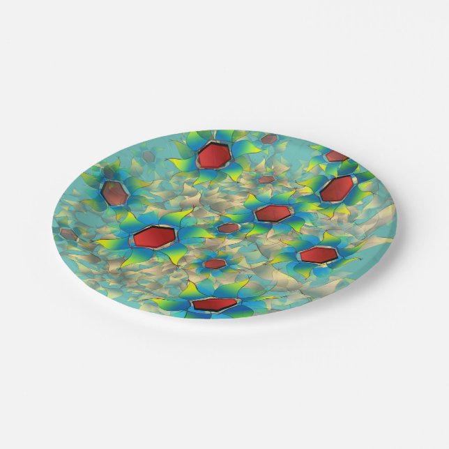 Prato De Papel Diferentes flores virtuais, pétalas azuladas sobre (Inclinado)