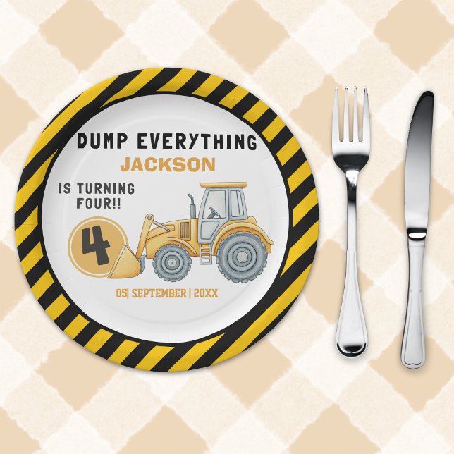 Prato De Papel "Dig In! Construction Truck Party for 4th Birthday (Criador carregado)