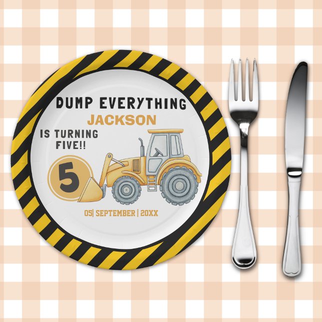Prato De Papel "Dig In! Construction Truck Party for 5th Birthday (Criador carregado)