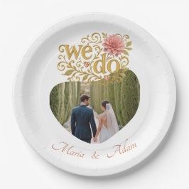 Prato De Papel Dílias Elegant Blush Golden Script Casamento Foto