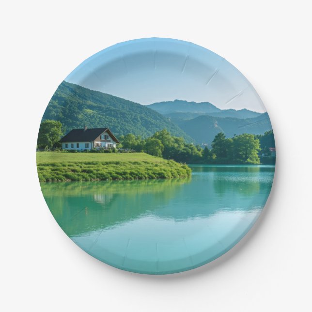 Prato De Papel "Dine perto do lago - Inspirado na Natureza (Frente)