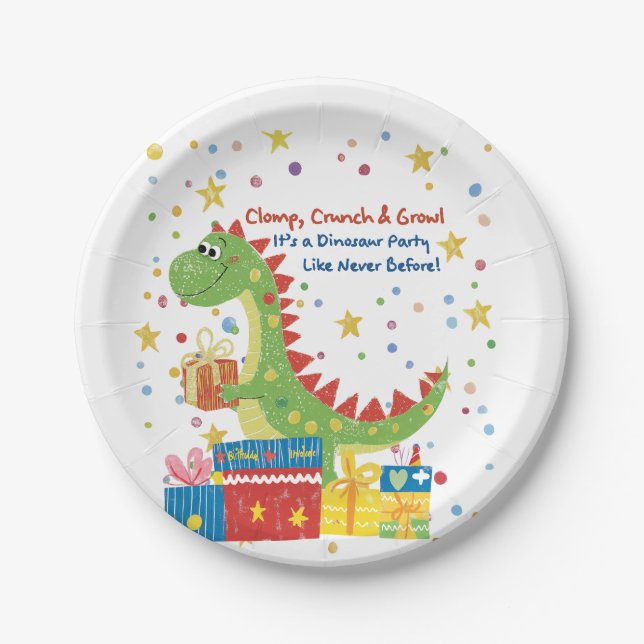 Prato De Papel Dino Festa de aniversário (Frente)