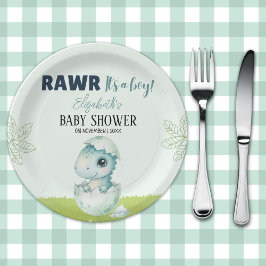 Prato De Papel Dinosaur Baby Shower Party Plates for Boy