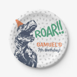 Prato De Papel Dinosaur T-Rex de Chapéu de Festa Aniversário