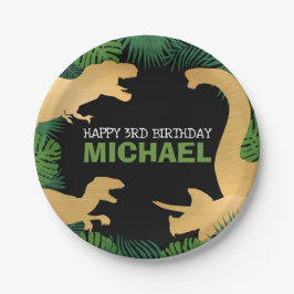 Prato De Papel Dinossaur Birthday Dino Trex Crianças Douradas Pré