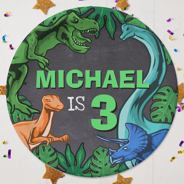 Prato De Papel Dinossaur Birthday Dino Trex Meninos Pré-Histórico (Personalized Dinosaur Birthday Party for Kids Paper Plates)