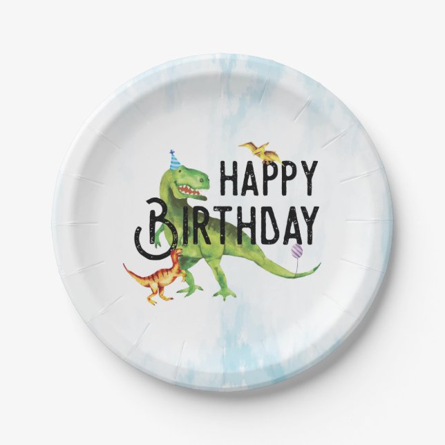 Prato De Papel Dinossaur Feliz Aniversário Placas (Frente)