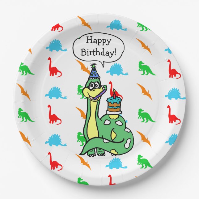 Prato De Papel Dinossaur Themed Birthday Plates (Frente)