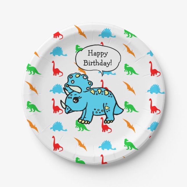 Prato De Papel Dinossaur Themed Birthday Plates (Frente)