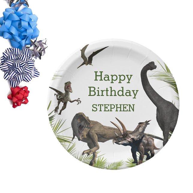 Prato De Papel Dinossaur Tyrannosaurus Raptor Feliz Aniversário (Criador carregado)