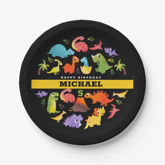 Prato De Papel Dinossauro Agradável Personalizado (Frente)