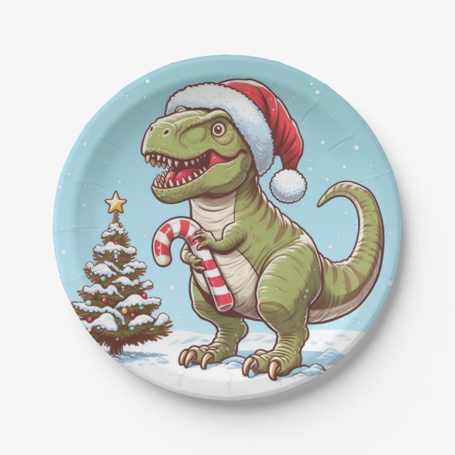 Prato De Papel Dinossauro candi doce de Natal (Frente)
