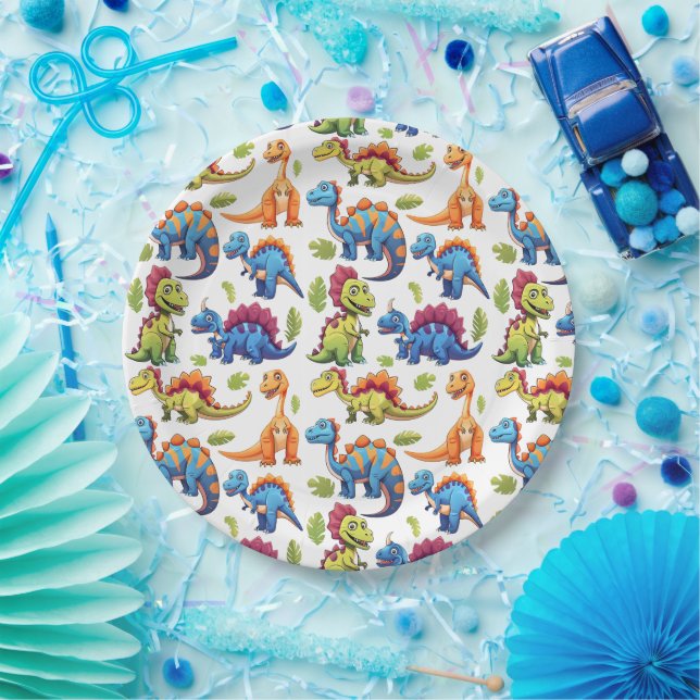Prato De Papel Dinossauro Colorido Divertido Themed Dino-Mite (Festa)