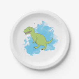 Prato De Papel Dinossauro com Design de Fundo de Aquarela