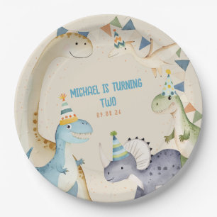 Prato De Papel Dinossauro de aquarela, partido Beige Dinomite