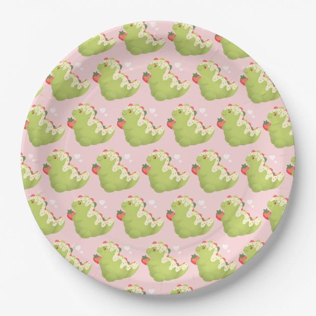 Prato De Papel Dinossauro de Matcha de Morango  (Frente)